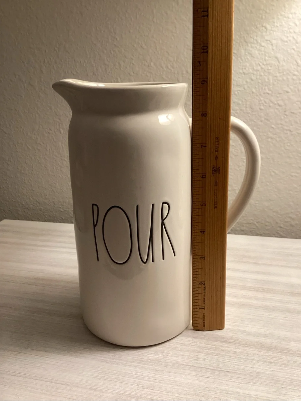 RAE DUNN “Pour” Pitcher Ivory Ceramic Farmhouse Artisan Collection  8 1/2 - IEC